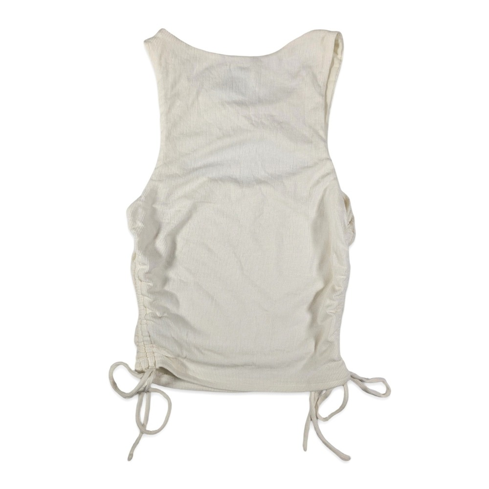 Princess Polly White Ribbed Cutout Ruched Side Tie Tank Top Size 4 - Picture 4 of 10